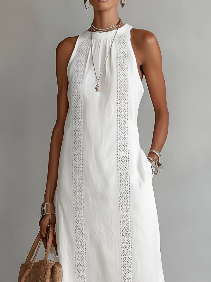 Women's Crew-Neck Sleeveless Embroidered Midi Dress