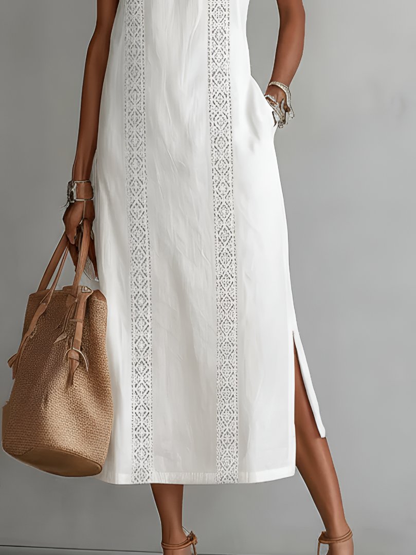 Women's Crew-Neck Sleeveless Embroidered Midi Dress