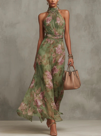 Halterneck Floral Print Summer Maxi Dress