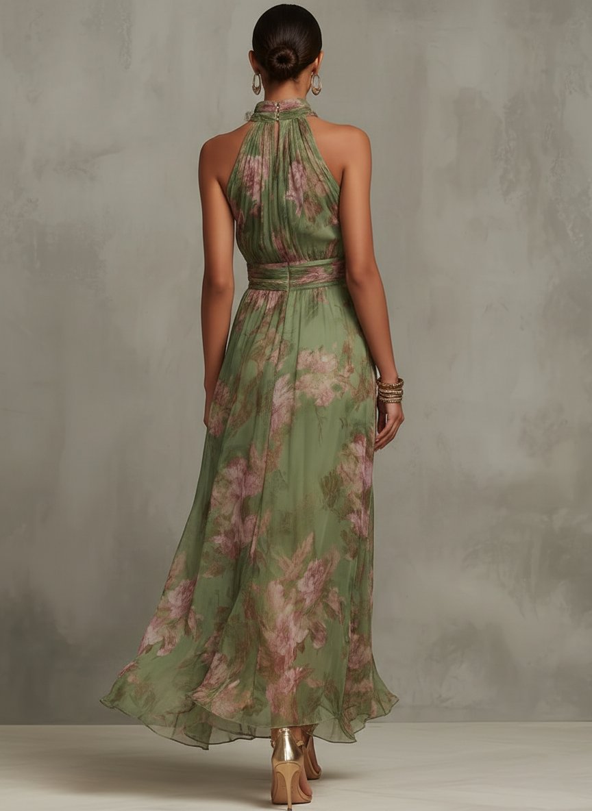 Halterneck Floral Print Summer Maxi Dress