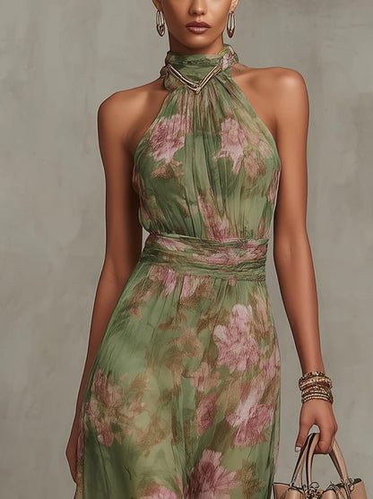 Halterneck Floral Print Summer Maxi Dress