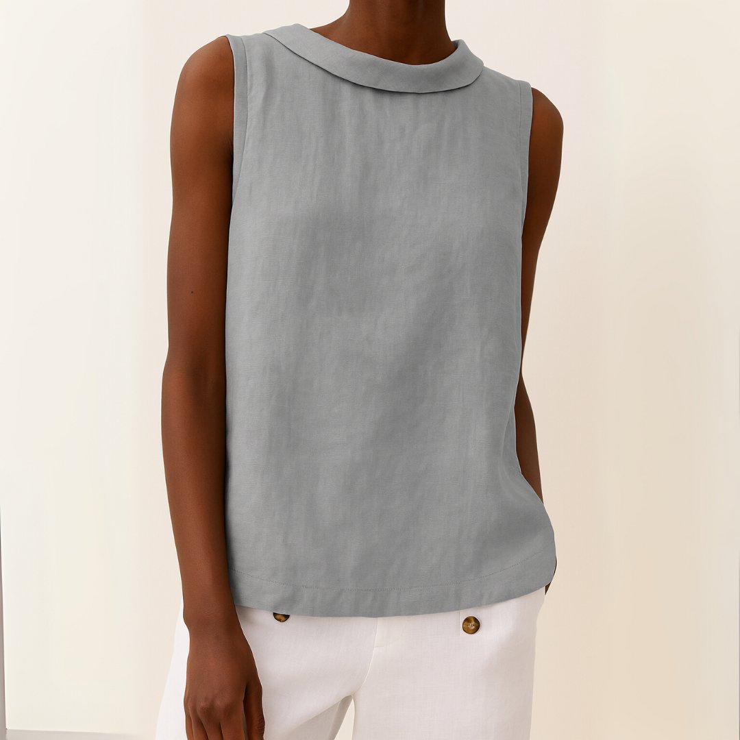 Women's Sleeveless Linen-Blend Mandarin Collar Top