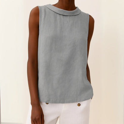 Women's Sleeveless Linen-Blend Mandarin Collar Top