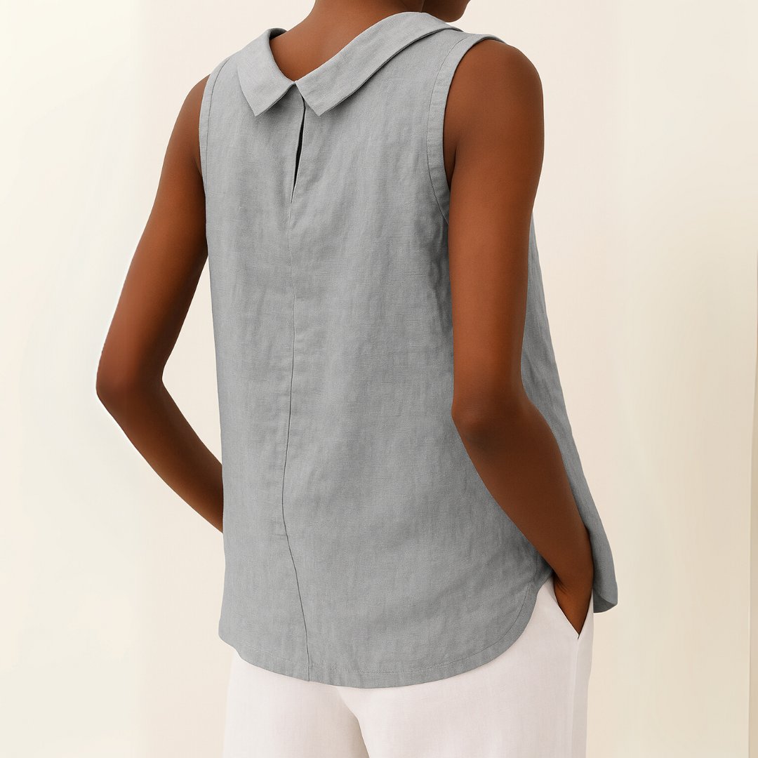 Women's Sleeveless Linen-Blend Mandarin Collar Top