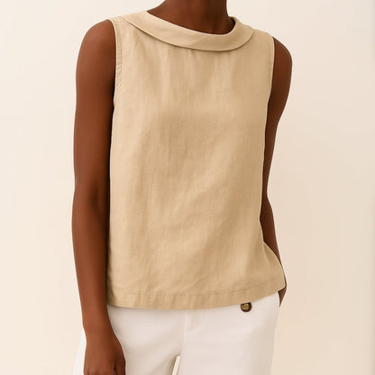 Women's Sleeveless Linen-Blend Mandarin Collar Top