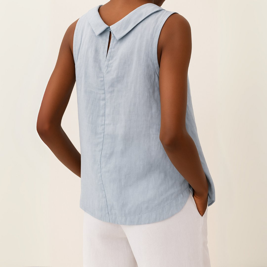 Women's Sleeveless Linen-Blend Mandarin Collar Top