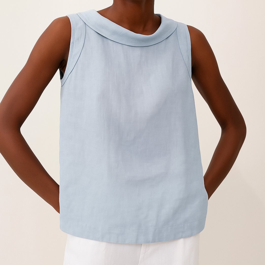 Women's Sleeveless Linen-Blend Mandarin Collar Top