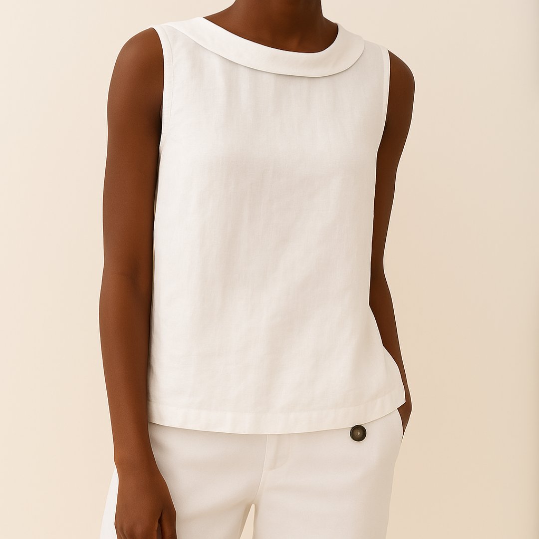 Women's Sleeveless Linen-Blend Mandarin Collar Top