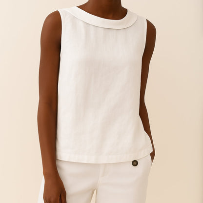 Women's Sleeveless Linen-Blend Mandarin Collar Top