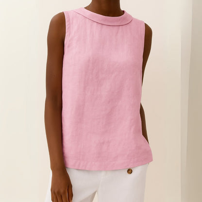 Women's Sleeveless Linen-Blend Mandarin Collar Top