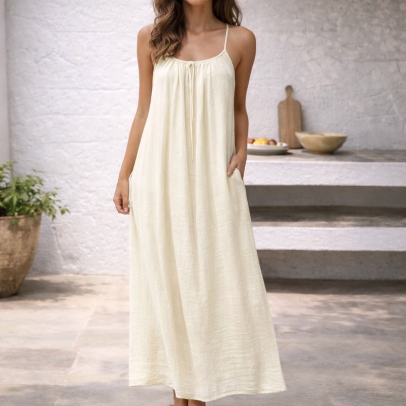 Linen Strappy Maxi Dress with Pockets
