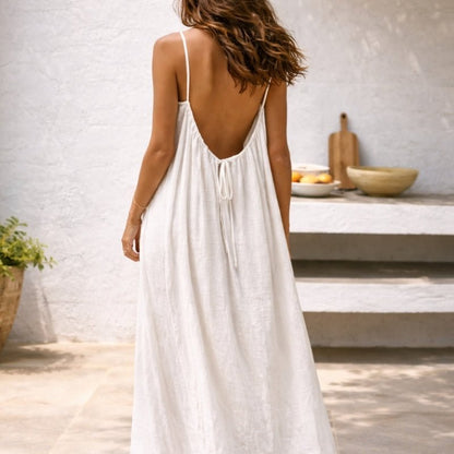 Linen Strappy Maxi Dress with Pockets