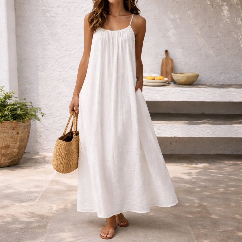 Linen Strappy Maxi Dress with Pockets
