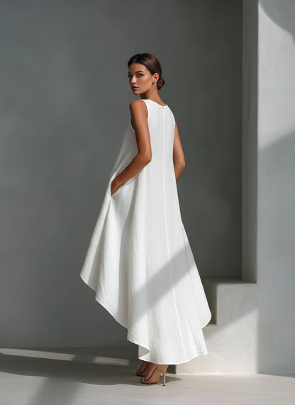 Relaxed Sleeveless Midi Dress with Asymmetrical Hem