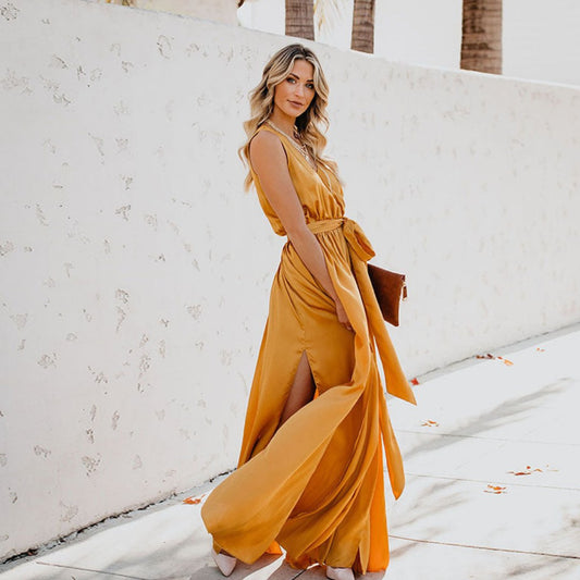 Tie-Waist Sleeveless Split Maxi Dress