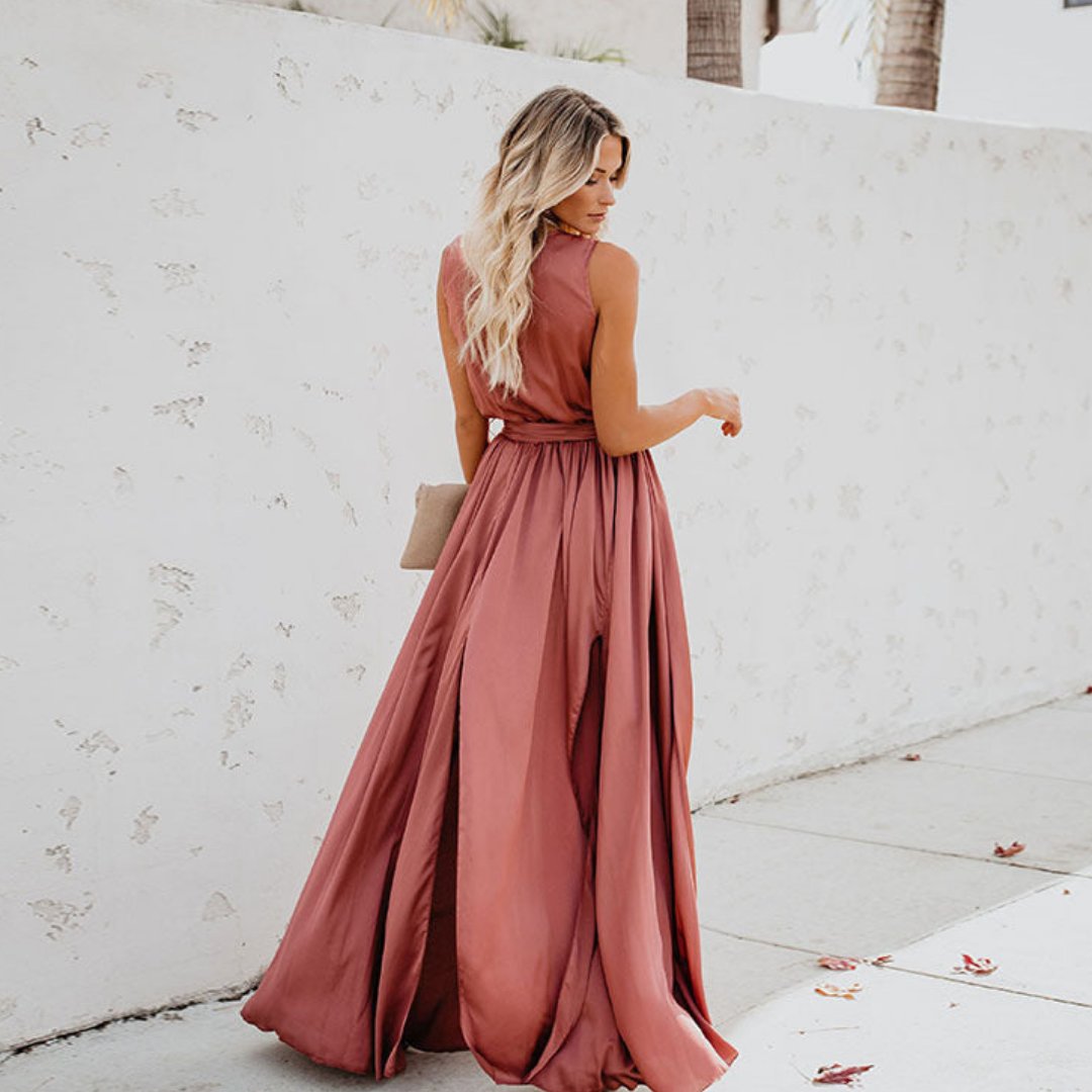 Tie-Waist Sleeveless Split Maxi Dress