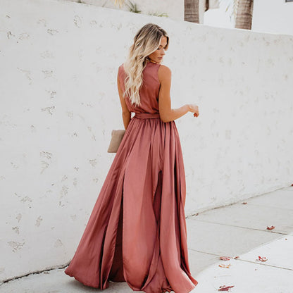 Tie-Waist Sleeveless Split Maxi Dress