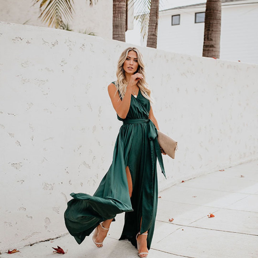 Tie-Waist Sleeveless Split Maxi Dress