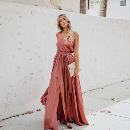 Tie-Waist Sleeveless Split Maxi Dress