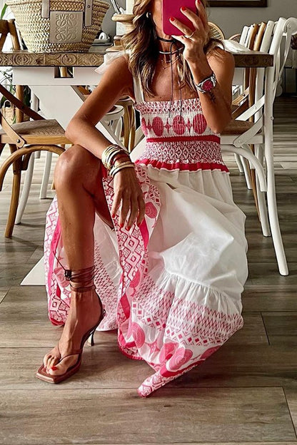 Smocked Square-Neck Bohemian Maxi Dress