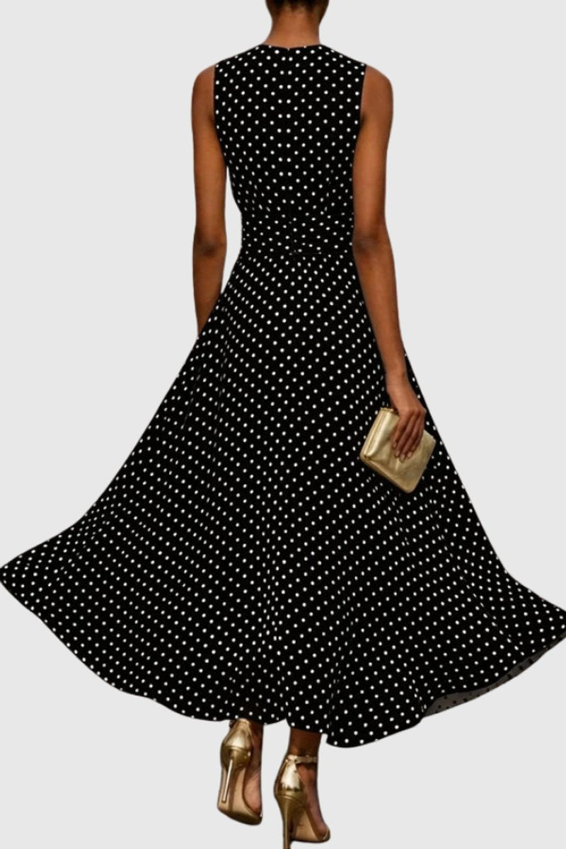 Polka Dot Sleeveless Maxi Dress with Flounce Hem
