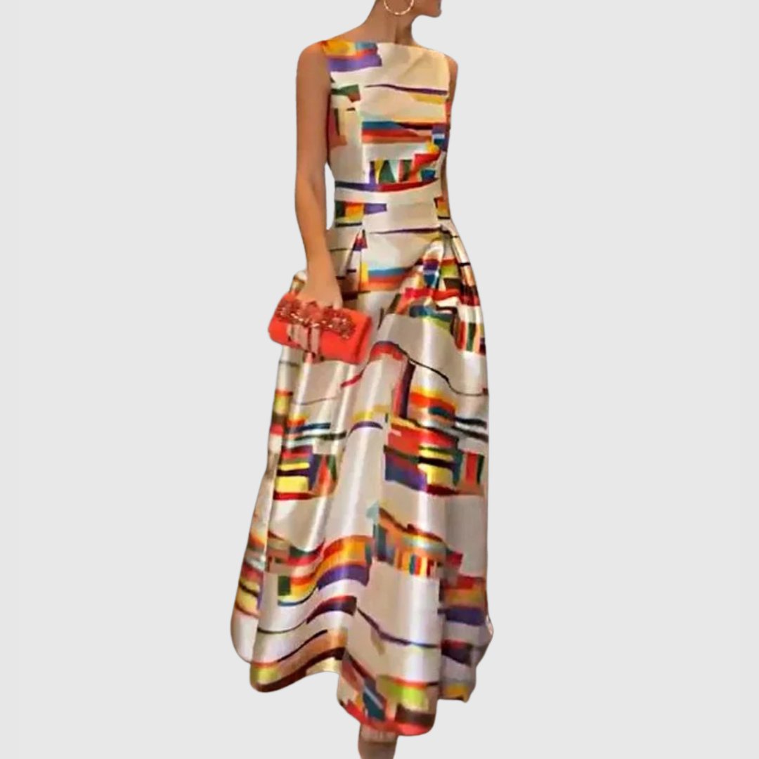 Women's Abstract Print Satin Maxi Dress