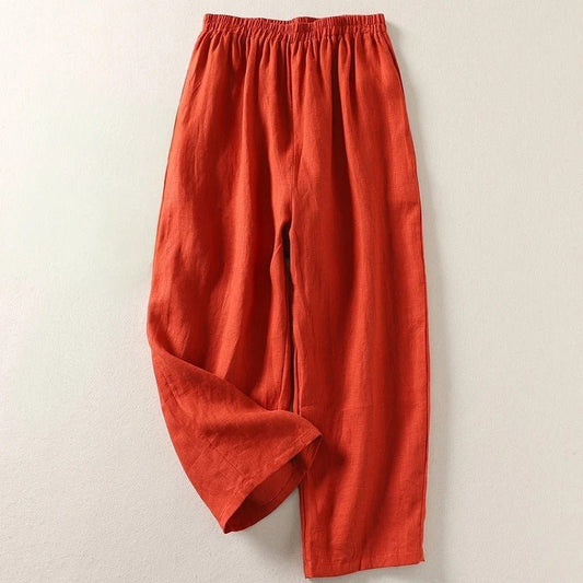 Elastic Waist Relaxed Linen Trousers