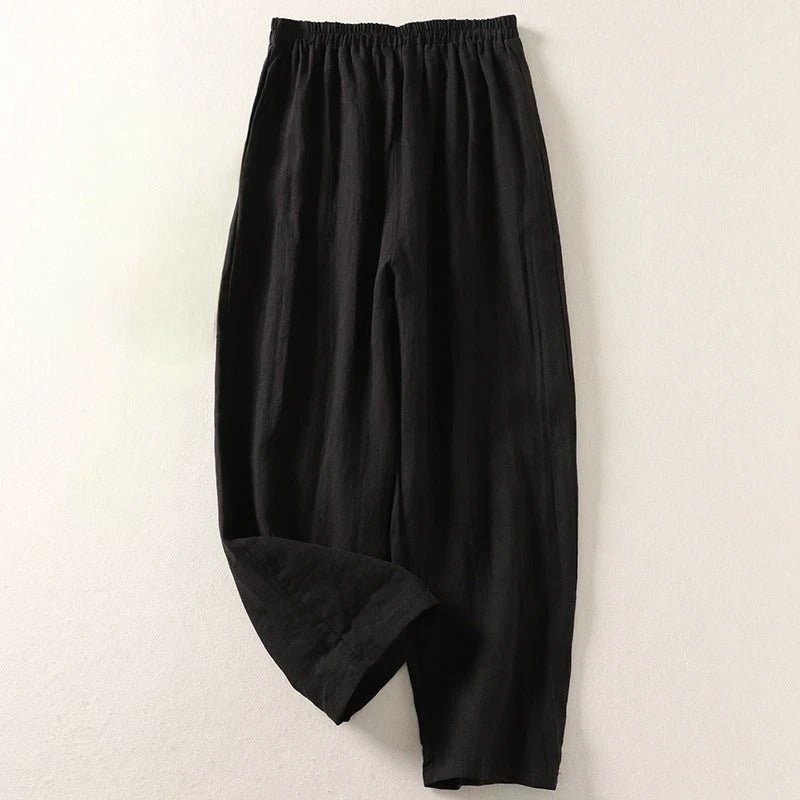 Elastic Waist Relaxed Linen Trousers