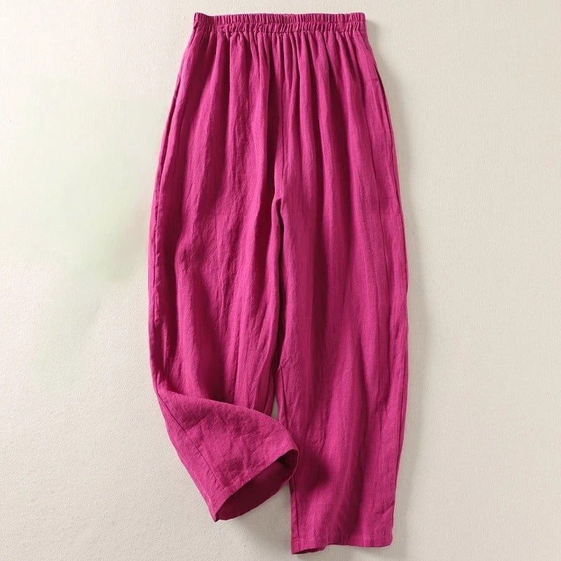 Elastic Waist Relaxed Linen Trousers