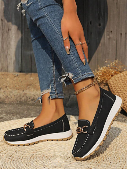 Cushioned Buckle Loafers with Non-Slip Sole