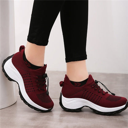 Cushioned Platform Knit Lace-Up Trainers