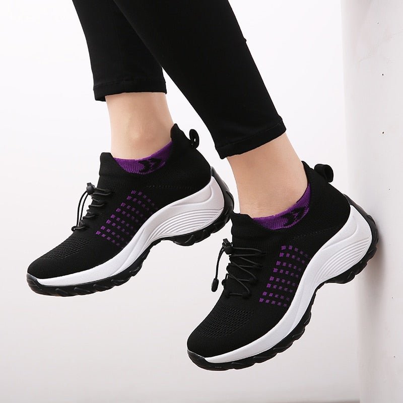 Cushioned Platform Knit Lace-Up Trainers