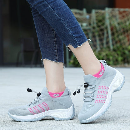Cushioned Platform Knit Lace-Up Trainers