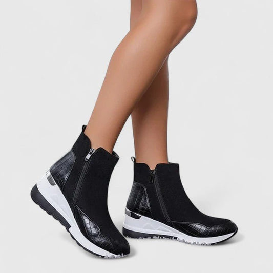 Supportive Low-Wedge Ankle Boots with Side Zip