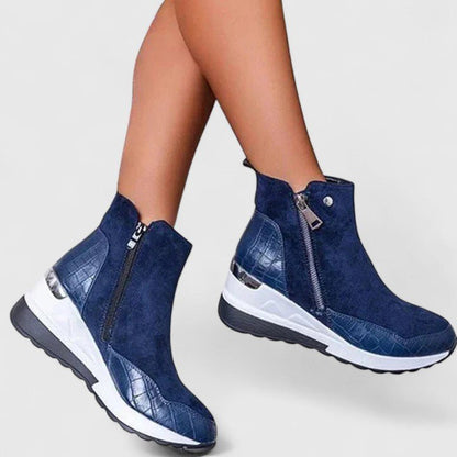 Supportive Low-Wedge Ankle Boots with Side Zip