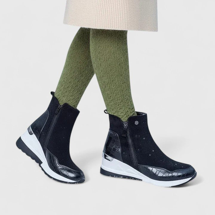 Supportive Low-Wedge Ankle Boots with Side Zip