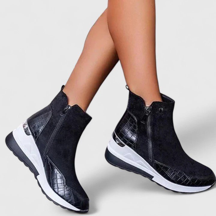 Supportive Low-Wedge Ankle Boots with Side Zip