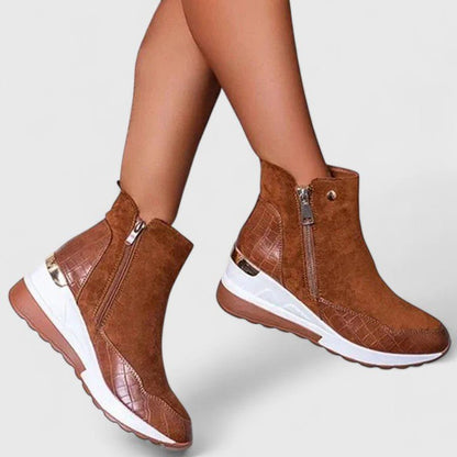 Supportive Low-Wedge Ankle Boots with Side Zip