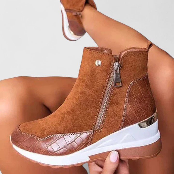 Supportive Low-Wedge Ankle Boots with Side Zip