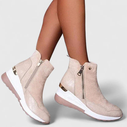 Supportive Low-Wedge Ankle Boots with Side Zip