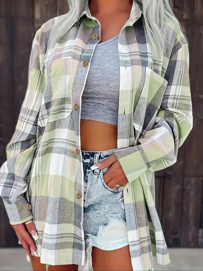Women's Relaxed Plaid Flannel Overshirt