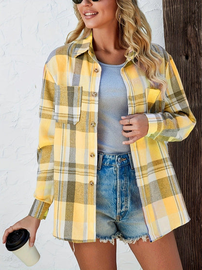 Slouchy Plaid Button-Up Flannel Shirt