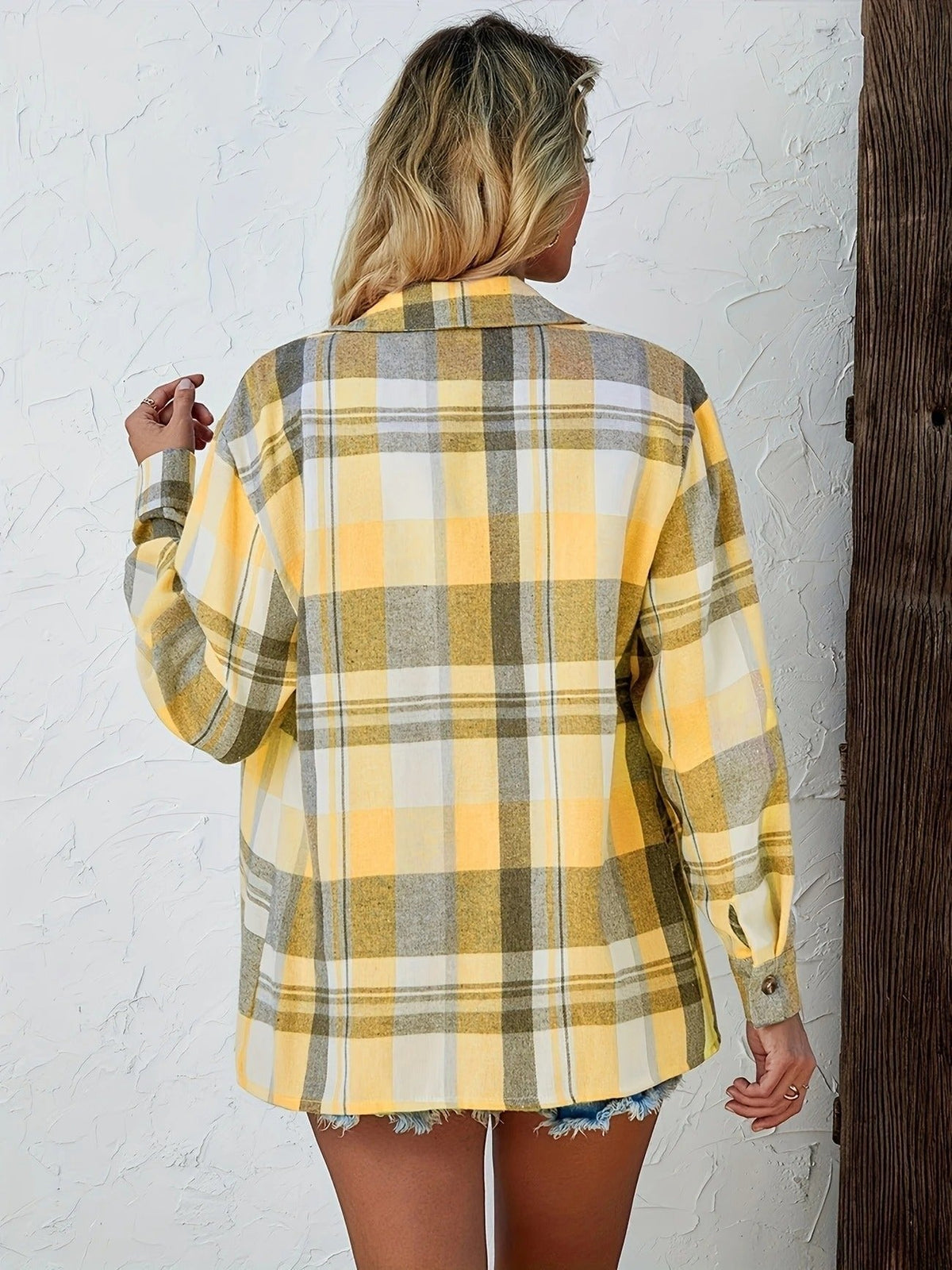 Slouchy Plaid Button-Up Flannel Shirt