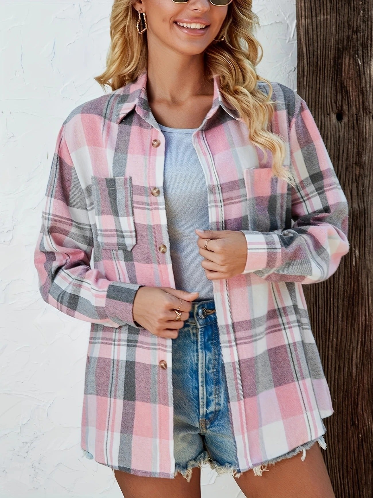 Slouchy Plaid Button-Up Flannel Shirt