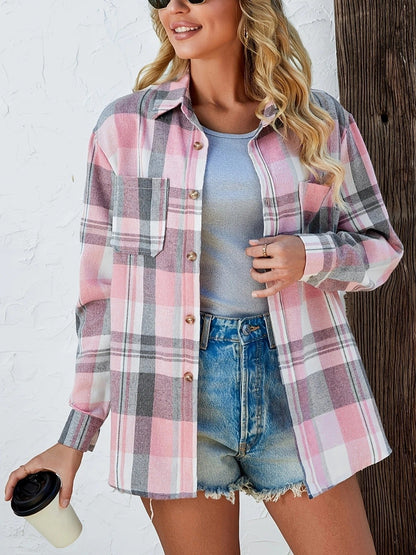 Slouchy Plaid Button-Up Flannel Shirt