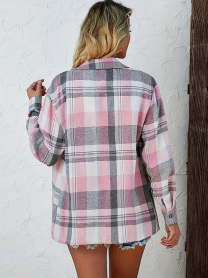 Slouchy Plaid Button-Up Flannel Shirt