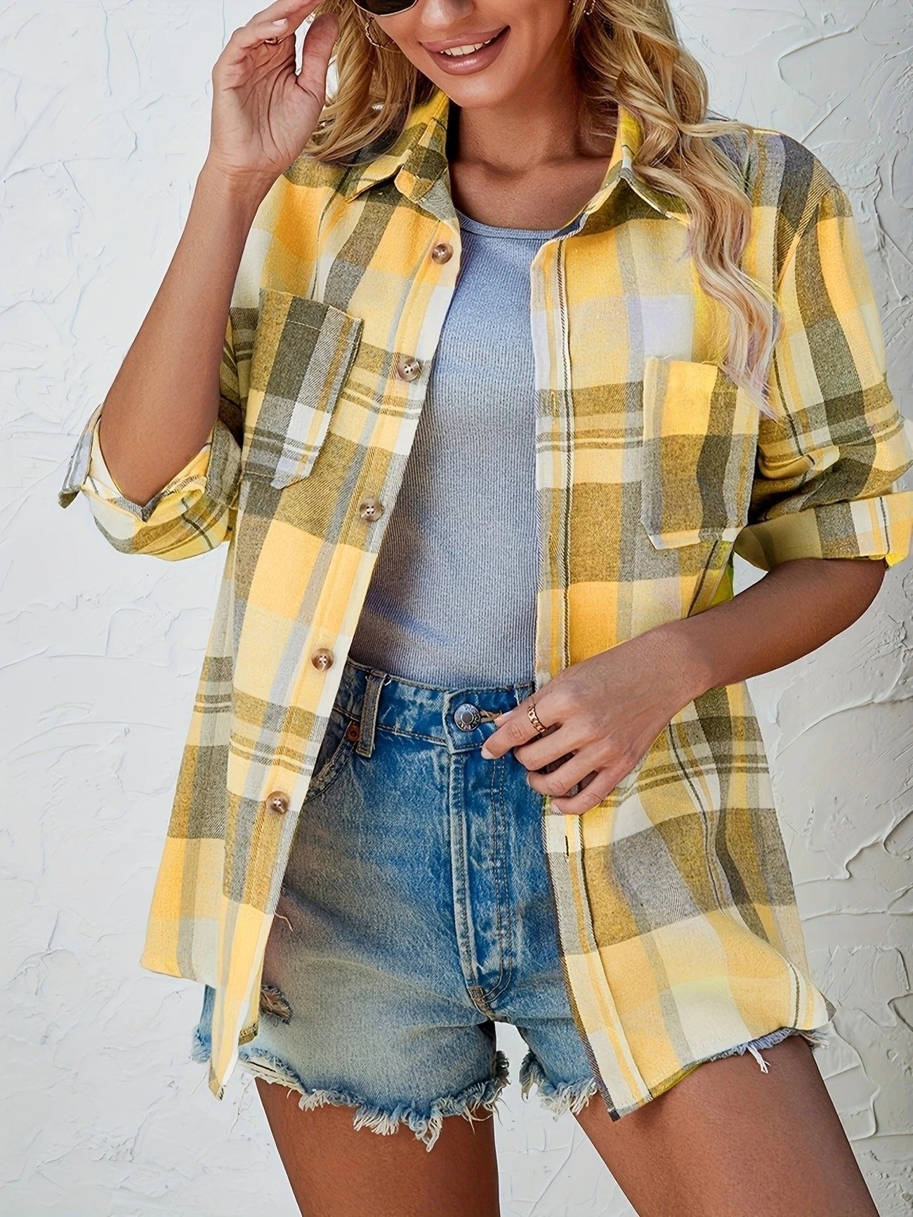 Slouchy Plaid Button-Up Flannel Shirt