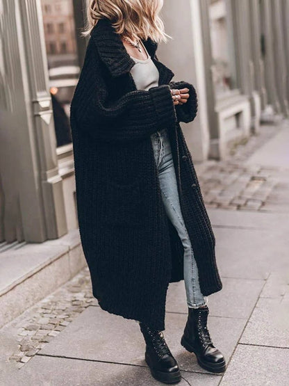 Longline Ribbed Chunky Knit Cardigan with Lapels