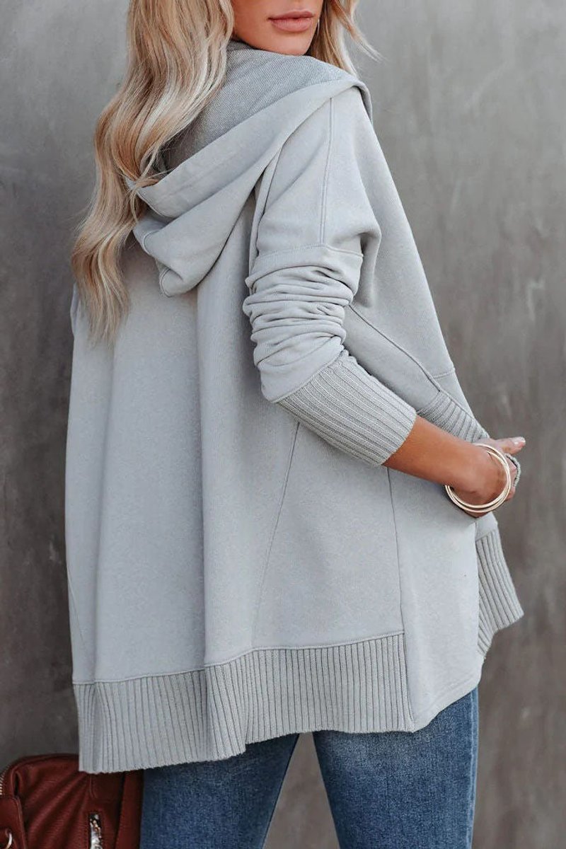 Relaxed Button-Neck Hooded Tunic Top