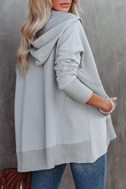 Relaxed Button-Neck Hooded Tunic Top